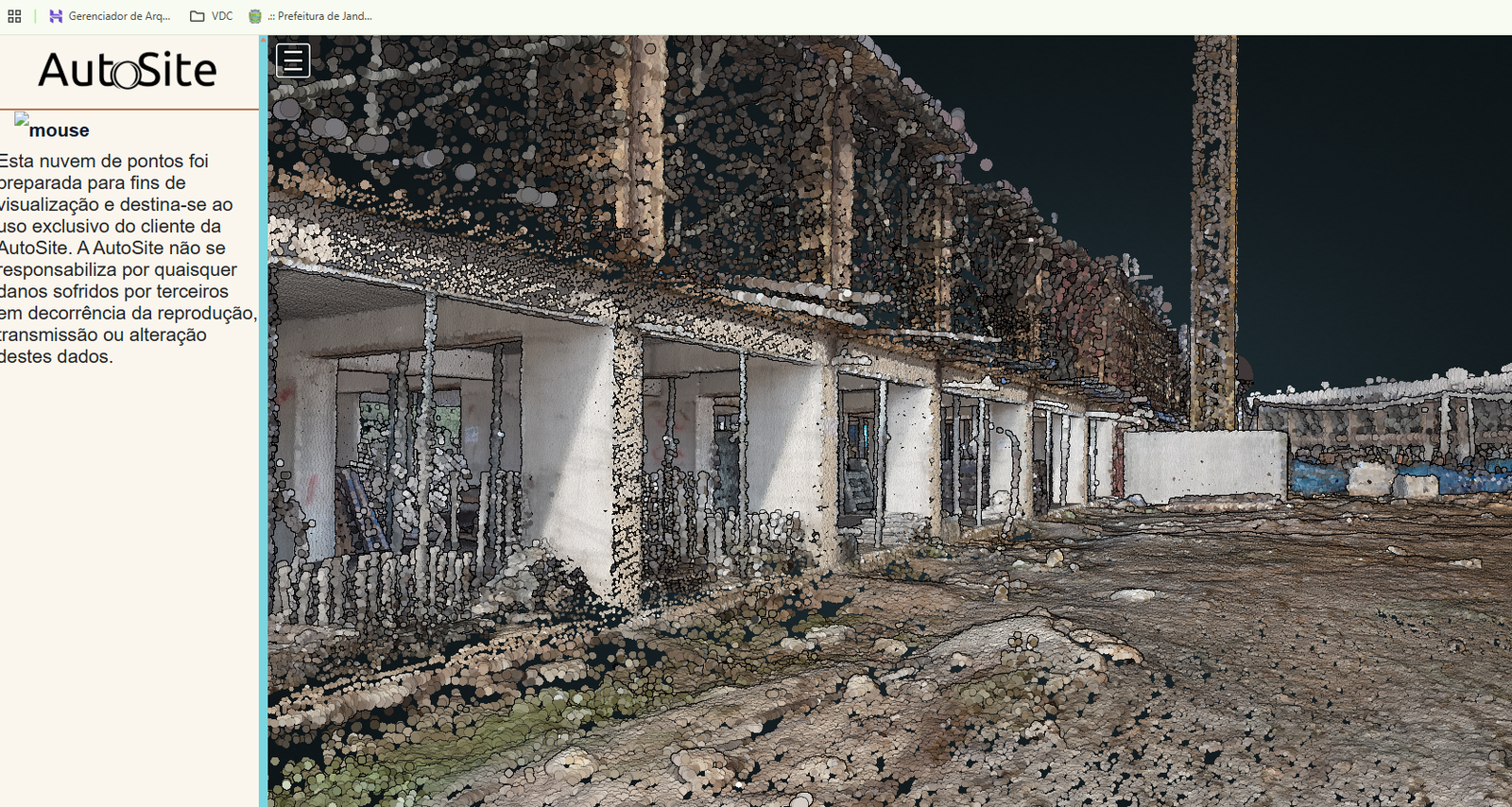 Nuvem de pontos de laser scan no visualizador Autosite